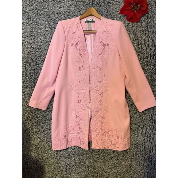 Women's Pink Floral Embroidered Open Jacket Size 14 - Picture 12 of 13